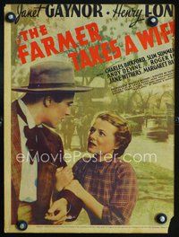 2t115 FARMER TAKES A WIFE window card movie poster '35 pretty Janet Gaynor grabs Henry Fonda's arm!