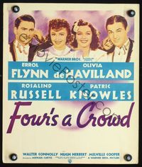 2t123 FOUR'S A CROWD WC '38 Errol Flynn, Olivia de Havilland, Rosalind Russell, Patric Knowles