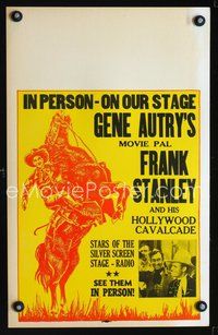 2t125 FRANK STANLEY IN PERSON window card '30s Gene Autry's pal in peron on stage, cool cowboy art!