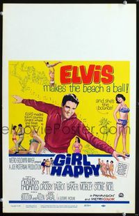 2t133 GIRL HAPPY window card '65 great image of Elvis Presley & sexy Shelley Fabares, rock & roll!