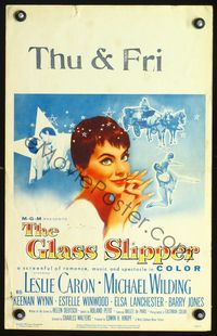 2t135 GLASS SLIPPER window card poster '55 great artwork of pretty Leslie Caron by Jon Weintraub!