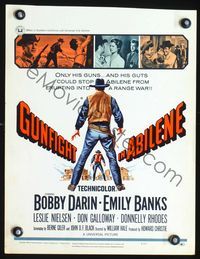 2t149 GUNFIGHT IN ABILENE window card movie poster '67 art of cowboy Bobby Darin in a showdown!