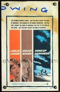 2t150 GUNS OF DARKNESS window card '62 Leslie Caron & David Niven can't escape the guns of darkness!