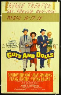 2t151 GUYS & DOLLS window card poster '55 Marlon Brando, Jean Simmons, Frank Sinatra, Vivian Blaine