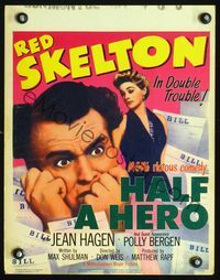 2t152 HALF A HERO window card '53 great image of Red Skelton in double trouble, sexy Jean Hagen!