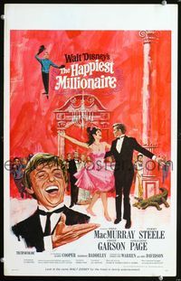 2t154 HAPPIEST MILLIONAIRE window card '68 Disney, artwork of Tommy Tommy Steele laughing & dancing!