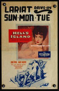 2t163 HELL'S ISLAND window card movie poster '55 John Payne, sexiest portrait of Mary Murphy!