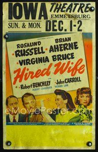 2t166 HIRED WIFE window card movie poster '40 Rosalind Russell, Brian Aherne, Virginia Bruce