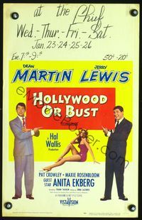 2t170 HOLLYWOOD OR BUST window card '56 Dean Martin & Jerry Lewis, sexy full-length Anita Ekberg!