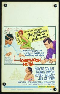 2t173 HONEYMOON HOTEL window card poster '64 Robert Goulet, Nancy Kwan, Robert Morse, Jill St. John