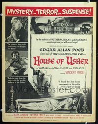 2t175 HOUSE OF USHER Benton WC '60 Vincent Price, Edgar Allan Poe's tale of the ungodly & evil!
