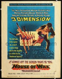 2t176 HOUSE OF WAX window card poster '53 great 3-D art of monster and sexy girls over audience!