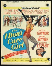 2t179 I DON'T CARE GIRL window card poster '52 great full-length art of sexy showgirl Mitzi Gaynor!