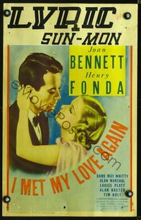 2t181 I MET MY LOVE AGAIN WC '38 wonderful romantic close up art of Joan Bennett & Henry Fonda!