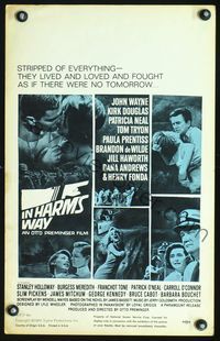 2t186 IN HARM'S WAY window card poster '65 John Wayne, Kirk Douglas, Otto Preminger, Saul Bass art!