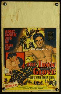 2t195 IRON GLOVE window card movie poster '54 art of barechested Robert Stack, Ursula Thiess