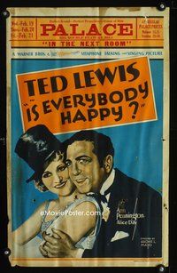 2t197 IS EVERYBODY HAPPY WC '29 stone litho art of Ted Lewis and Alice Day wearing his top hat!