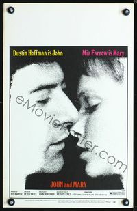 2t203 JOHN & MARY window card '69 super close image of Dustin Hoffman about to kiss Mia Farrow!
