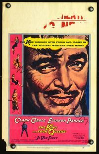 2t209 KING & FOUR QUEENS WC '57 huge close up art of Clark Gable, Eleanor Parker & sexy babes!