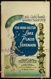 2t219 LAKE PLACID SERENADE window card poster '44 super sexy ice skater Vera Hruba Ralston, musical!