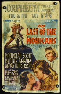 2t225 LAST OF THE MOHICANS WC '36 Randolph Scott, Binnie Barnes, from James Fenimore Cooper novel!
