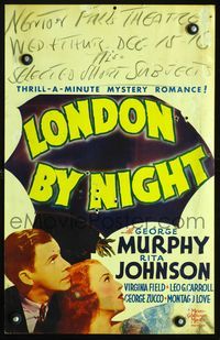 2t240 LONDON BY NIGHT WC '37 cool image of George Murphy & Rita Johnson by menacing umbrella!