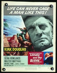 2t241 LONELY ARE THE BRAVE window card '62 Kirk Douglas classic, who was strong enough to tame him?