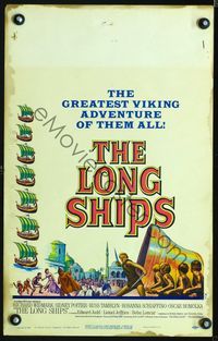 2t243 LONG SHIPS window card '64 Richard Widmark, Sidney Poitier, Mighty Vikings, different art!