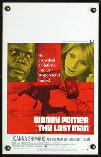 2t245 LOST MAN window card poster '69 close up of Sidney Poitier looking at sexy Joanna Shimkus!