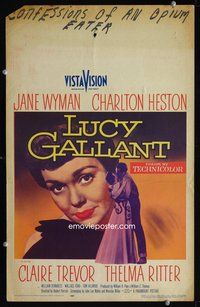 2t250 LUCY GALLANT window card '55 art of Jane Wyman, plus full-length kissing Charlton Heston!