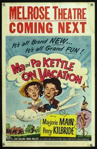 2t253 MA & PA KETTLE ON VACATION WC '53 art of hillbillies Marjorie Main & Percy Kilbride on plane!