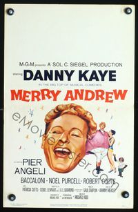 2t266 MERRY ANDREW window card movie poster '58 art of laughing Danny Kaye, Pier Angeli & chimp!