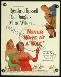2t285 NEVER WAVE AT A WAC WC '53 art of guys whistling at sexy Rosalind Russell & Marie Wilson!