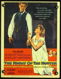 2t290 NIGHT OF THE HUNTER WC '55 different art of Shelley Winters begging crazy Robert Mitchum!