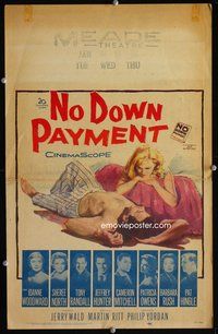 2t293 NO DOWN PAYMENT window card movie poster '57 daring art of sexy suburban unfaithful couple!