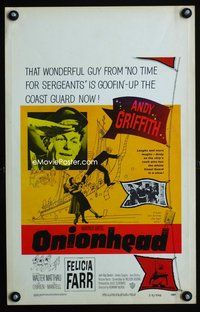 2t301 ONIONHEAD window card poster '58 Andy Griffith goofing up in the United States Coast Guard!