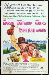 2t306 PAINT YOUR WAGON window card movie poster '69 art of Clint Eastwood, Lee Marvin & Jean Seberg!