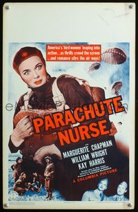 2t308 PARACHUTE NURSE WC '42 Marguerite Chapman is a beautiful bird woman leaping in action!