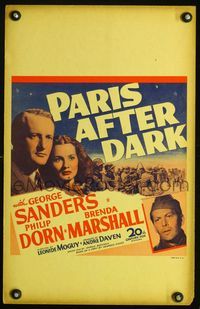 2t311 PARIS AFTER DARK window card '43 George Sanders, Brenda Marshall & Philip Dorn in WWII France!