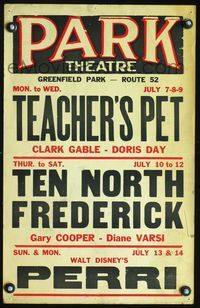 2t317 PARK THEATRE JULY 7-14 local theater WC '58 Teacher's Pet w/Gable & Day, Ten North Frederick!