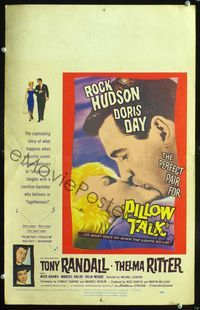 2t328 PILLOW TALK window card movie poster '59 bachelor Rock Hudson loves career girl Doris Day!