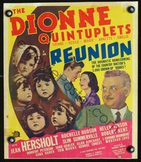 2t357 REUNION window card '36 great image of the Dionne Quintuplets, Jean Hersholt, Rochelle Hudson