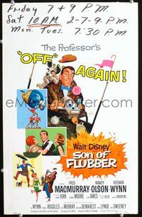 2t385 SON OF FLUBBER window card poster '63 Walt Disney, absent-minded professor Fred MacMurray!