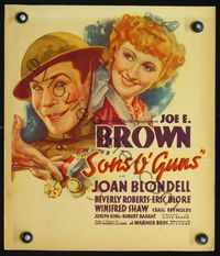 2t386 SONS O' GUNS WC '36 great artwork portraits of soldier Joe E. Brown & pretty Joan Blondell!