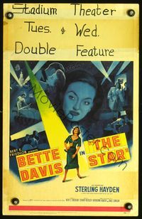 2t391 STAR window card poster '53 great artwork of Hollywood actress Bette Davis in the spotlight!