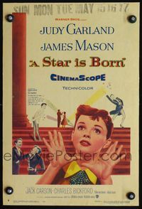 2t392 STAR IS BORN window card poster '54 great close up art of Judy Garland, James Mason, classic!