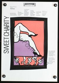 2t406 SWEET CHARITY stage play window card '90s written by Neil Simon, cool art of many sexy legs!
