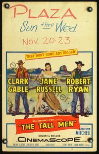 2t410 TALL MEN WC '55 full-length art of Clark Gable, sexy Jane Russell showing leg & Robert Ryan!