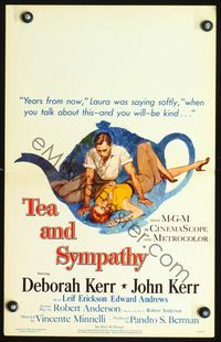 2t414 TEA & SYMPATHY window card '56 artwork of Deborah Kerr & John Kerr by Gale, classic tagline!