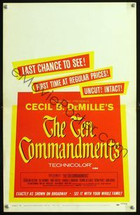 2t416 TEN COMMANDMENTS window card poster R60 Charlton Heston, Cecil B. DeMille's religious epic!